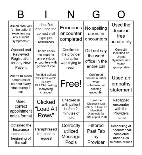 ALL DEPT BINGO Card