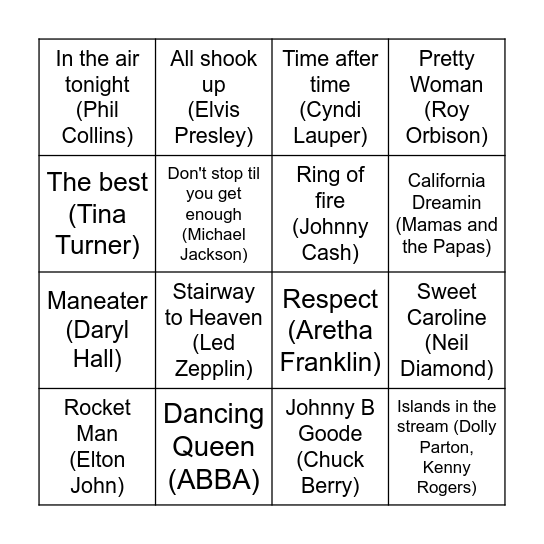 Music Bingo Card