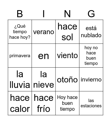 el tiempo y las estaciones Bingo Card