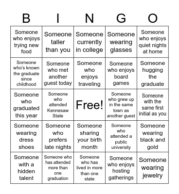 Find The Guest BINGO Card
