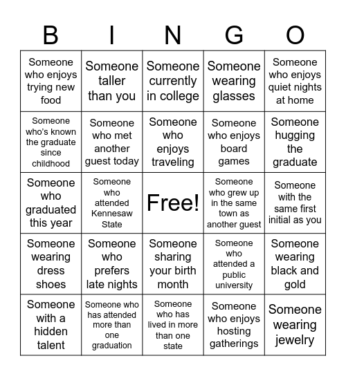 Find The Guest BINGO Card