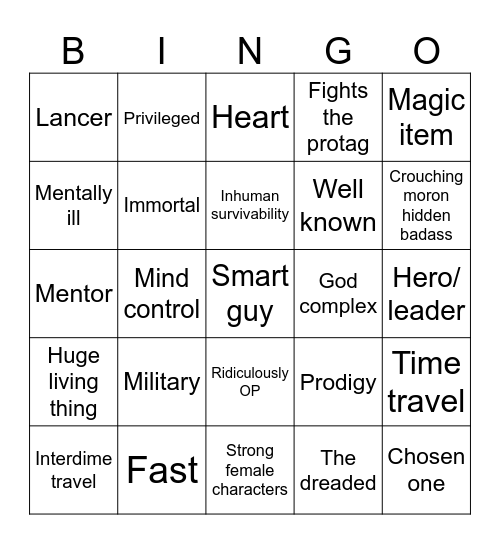 OP characters trope bingo Card