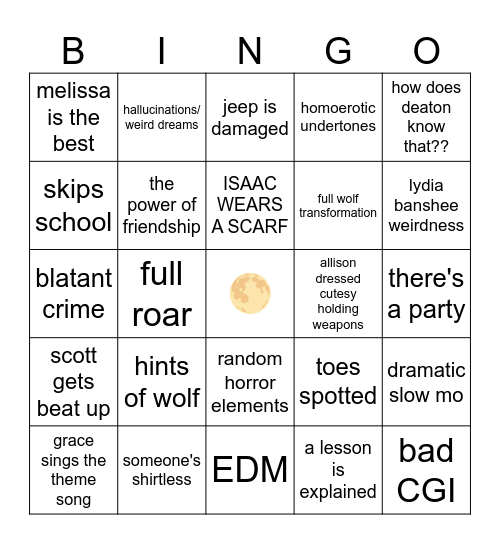wolfing out Bingo Card