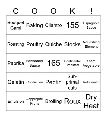 Culinary Final Bingo Card