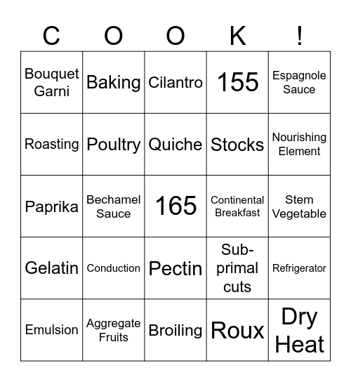 Culinary Final Bingo Card