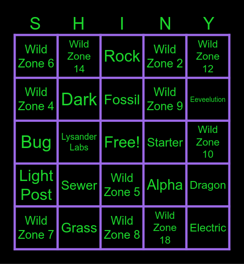 Z-A Shiny Bingo Kini Lynae Bingo Card