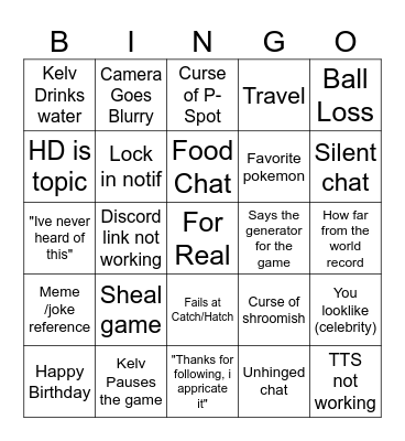 Kelv Bingo Card Bingo Card