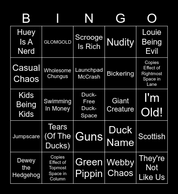 Ducktales 2017 Bingo Because I Can Bingo Card