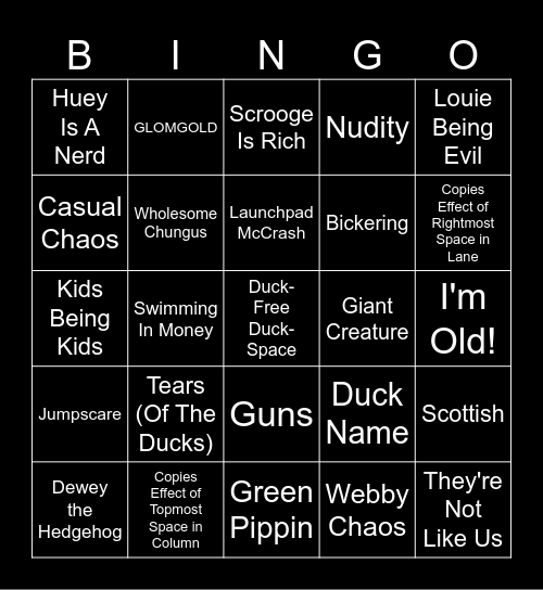 Ducktales 2017 Bingo Because I Can Bingo Card
