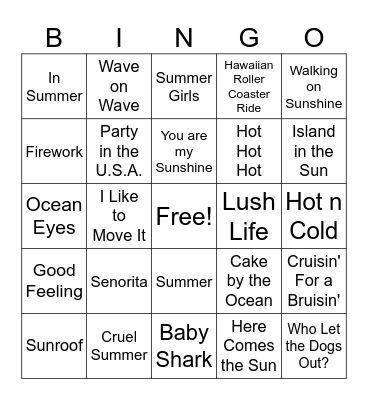Summer Singo Bingo! Bingo Card