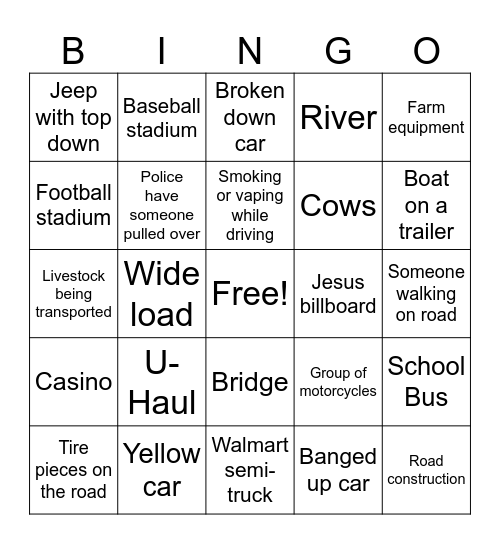 Dev-Sher-Shar Roadtrip Bingo Card