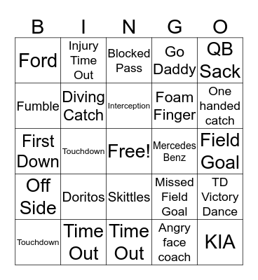 SUPERBOWL 51 BINGO Card