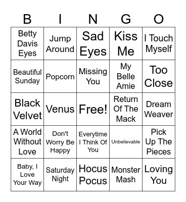 One Hit Wonders 2 Bingo Card