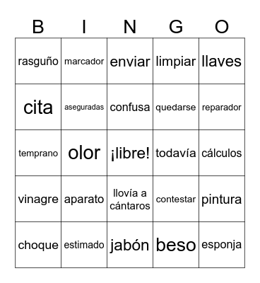 ENH 1-8 vocabulario Bingo Card