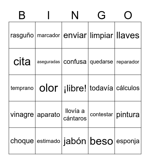 ENH 1-8 vocabulario Bingo Card
