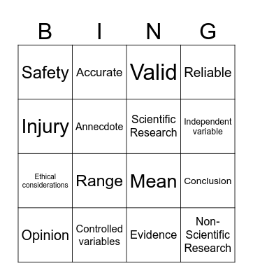 Science Inquiry Bingo Card