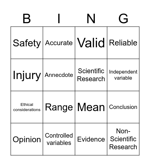 Science Inquiry Bingo Card