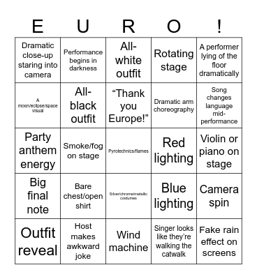 Eurovision Bingo!!!!! Bingo Card