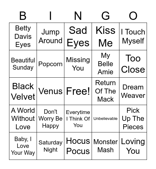 One Hit Wonders 2 Bingo Card