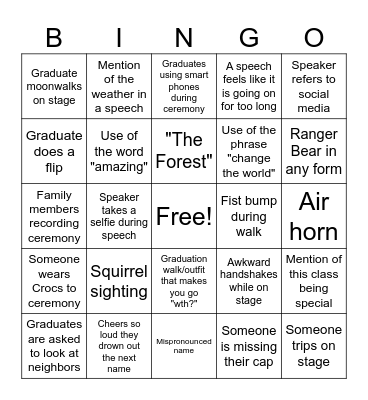 Graduation Bingo Card