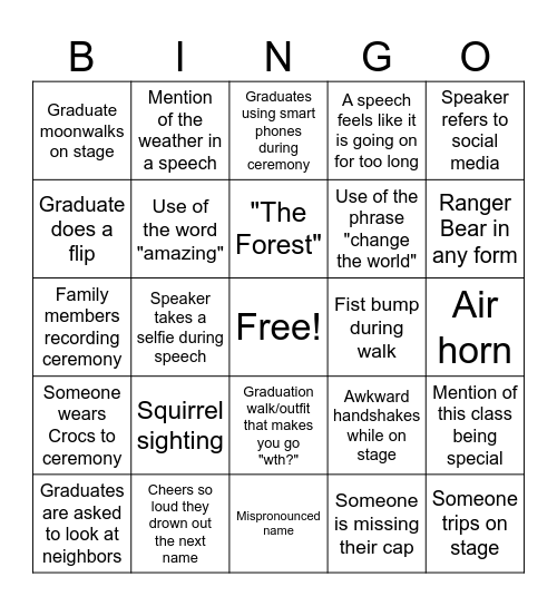 Graduation Bingo Card