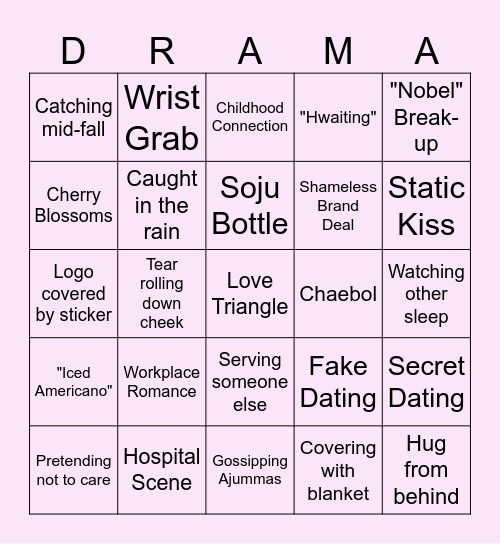 KDrama Bingo Card
