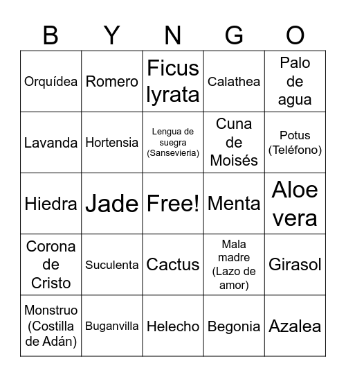 Bingo de plantas 🪴 Bingo Card