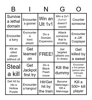 Roblox JJS Bingo Card