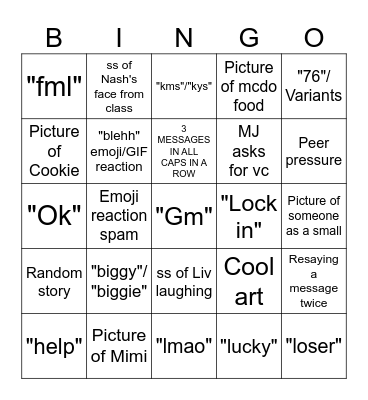 Groupchat Bingo Card