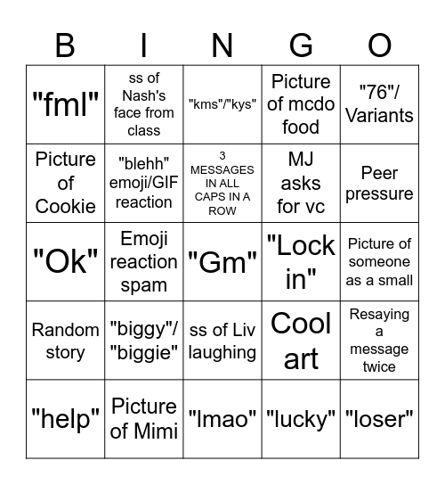 Groupchat Bingo Card