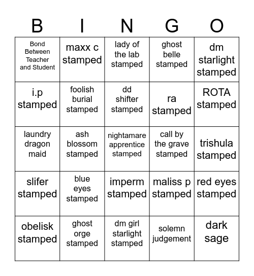 Rarity 5 bingo Card