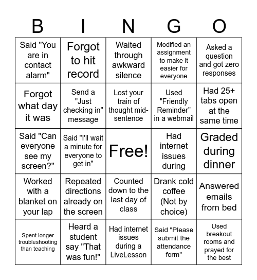 Teacher Engagement Bingo Card