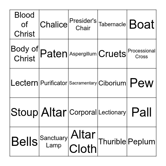 Liturgical Bingo Card