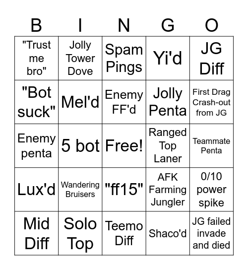 Untitled Bingo Card