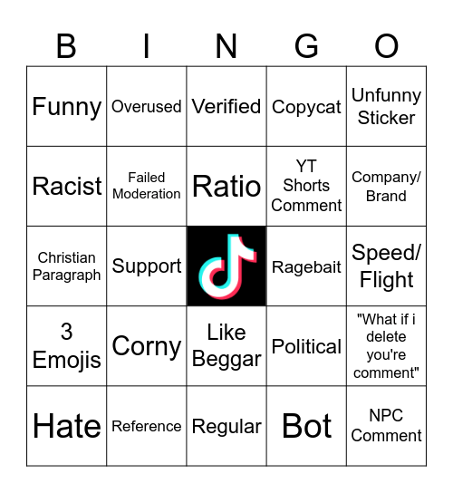 Tiktok Bingo Card