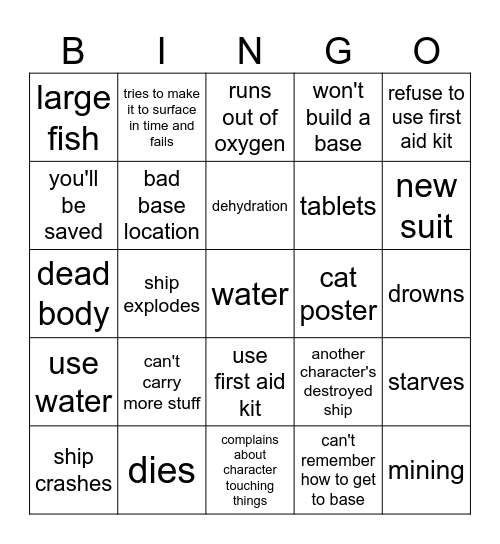 Subnautica 2 Bingo Card