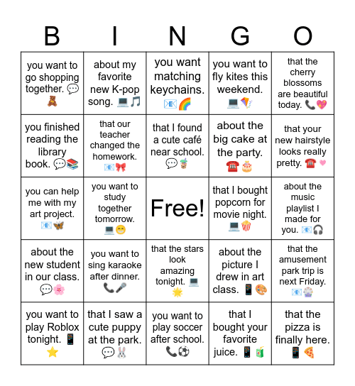B16 L11 P2 about the surprise birthday party after school. 📞😊 Bingo Card