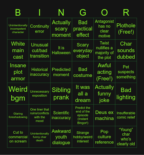 Goosebumps Bingo Card