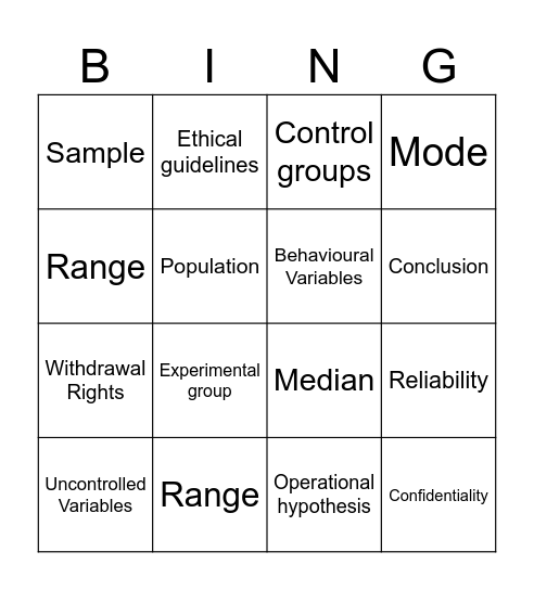 Science Inquiry Year 12 Gen Psych Bingo Card