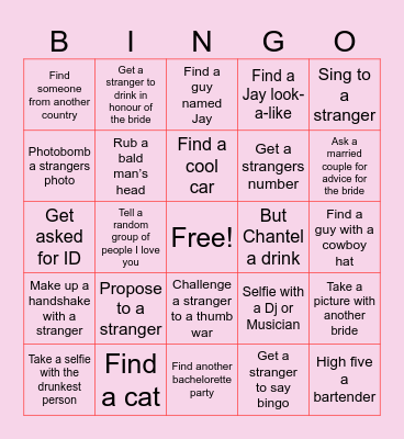 Bachelorette Bingo Card