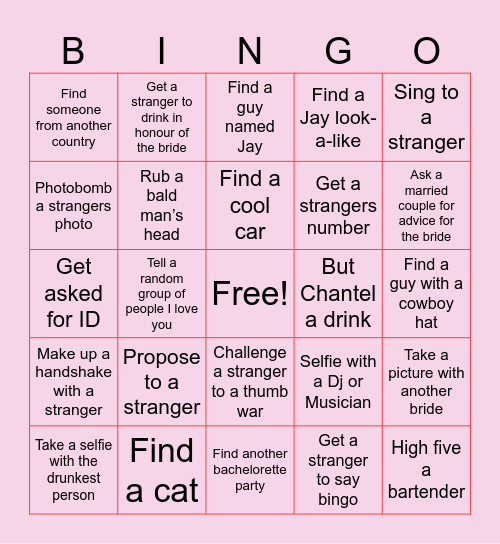 Bachelorette Bingo Card