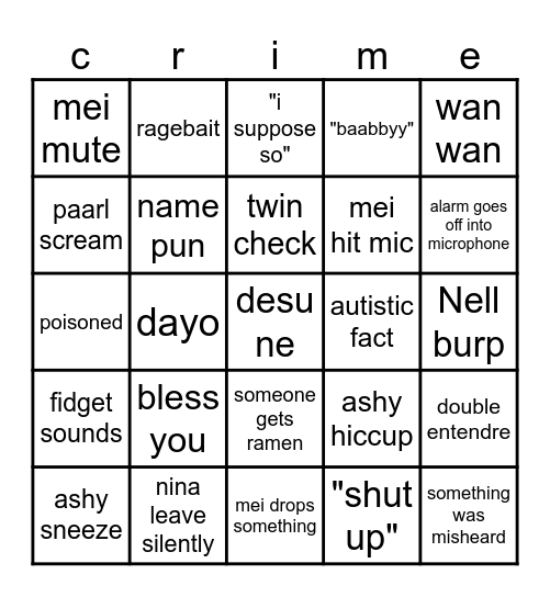 voicechat bingo Card