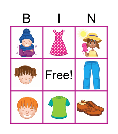 CLOTHES Bingo Card