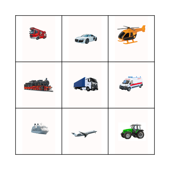 Transportation Bingo Card