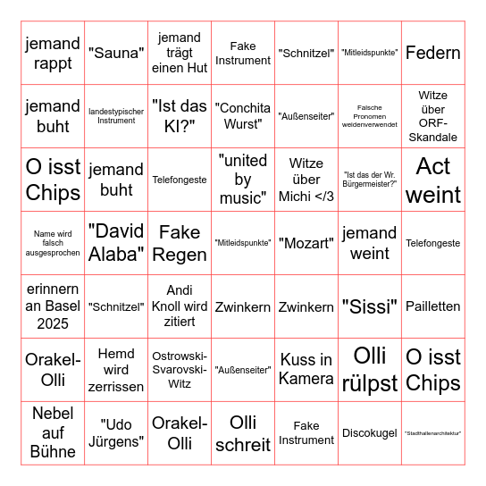ESC 2026 Bingo Card
