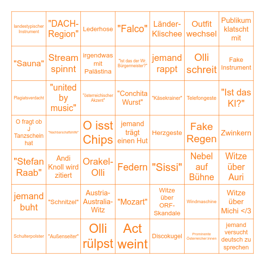 ESC 2026 Bingo Card