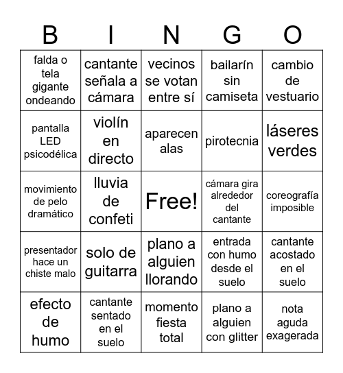 Eurovisión 2026 Bingo Card