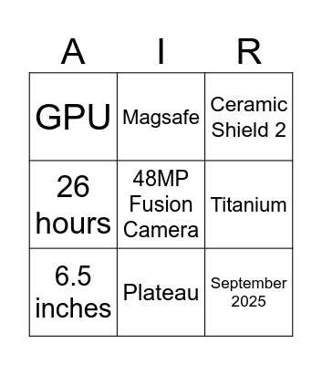iPhone Air Bingo Card