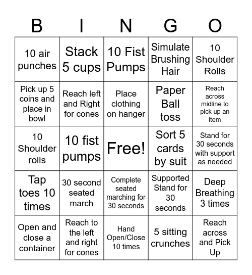 Functional Movement Bingo Card