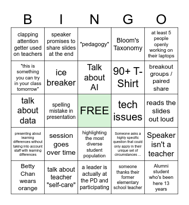 YCYW PD Bingo Card